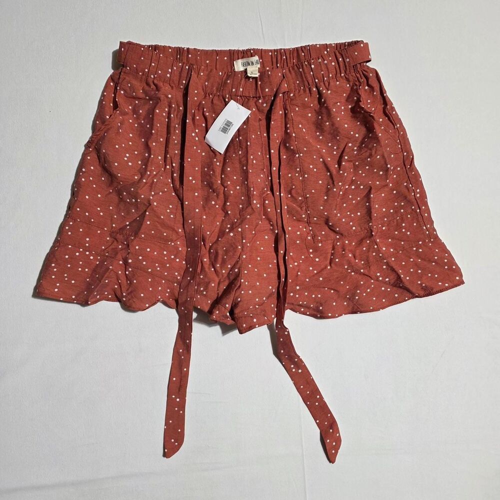 NWT Fashion on Earth Rust Polka Dot Drawstring Shorts Size L Dry Goods